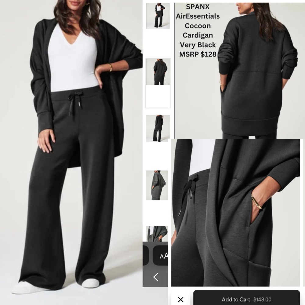 SOLD SPANX AirEssentials AirLuxe Cocoon Cardigan Sweater, Very Black XS/S